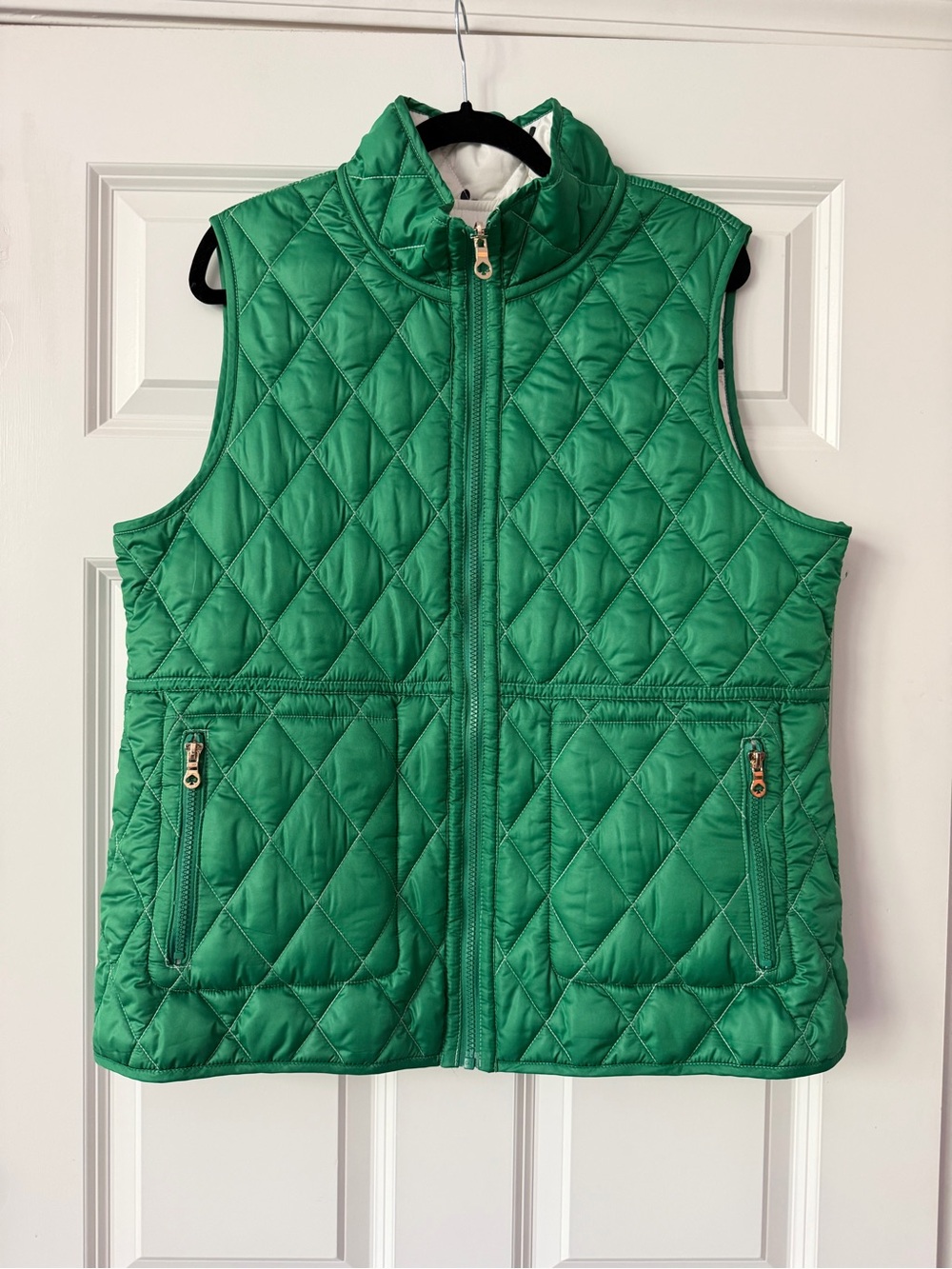 Kate Spade Reversible Quilted Vest  Emerald/Green Bean/Cream Polka Dot Size XL